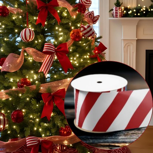 Red White Striped Festive Holiday Satinband