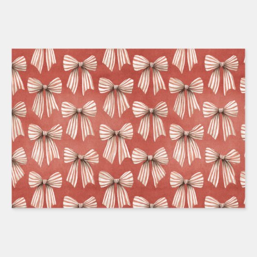 Red White Stripes Bows Christmas Geschenkpapier Set (Vorderseite)