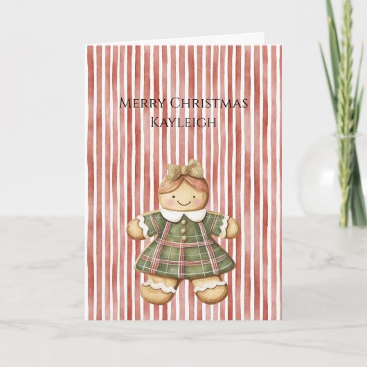 Red White Stripes Christmas Gingerbread Girl Karte (Vorderseite)