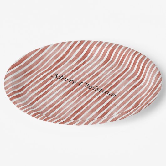 Red White Stripes Christmas Pappteller (Schrägansicht)