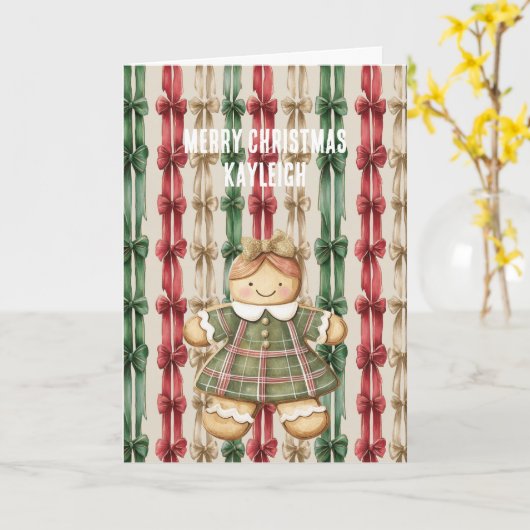 Red White Stripes Christmas Ribbons Gingerbread Karte (Gelbe Blume)