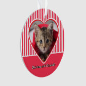 Red & White Stripes Custom Cat Photo Heart Holiday Ornament (Vorderseite)