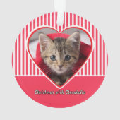 Red & White Stripes Custom Cat Photo Heart Holiday Ornament (Rückseite)