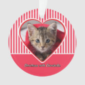 Red & White Stripes Custom Cat Photo Heart Holiday Ornament (Vorderseite)