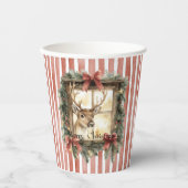 Red White Stripes Deer Window Christmas Pappbecher (Vorderseite)