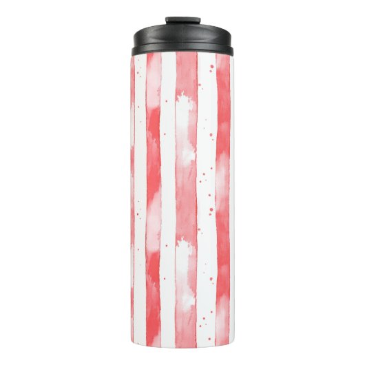 Red White Stripes Dots Christmas Thermosbecher (Vorderseite)