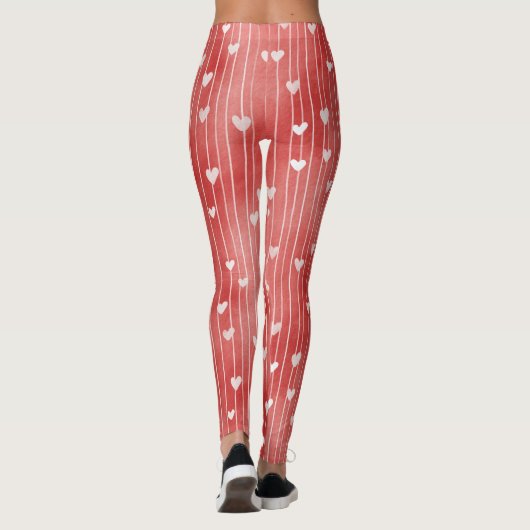 Red White Stripes Hearts Leggings (Rückseite)