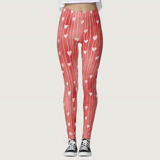 Red White Stripes Hearts Leggings (Vorderseite)
