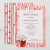 Red White Stripes Hearts Rose Brautparty Einladung (Vorne/Hinten)