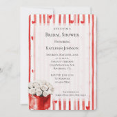 Red White Stripes Hearts Rose Brautparty Einladung (Vorderseite)