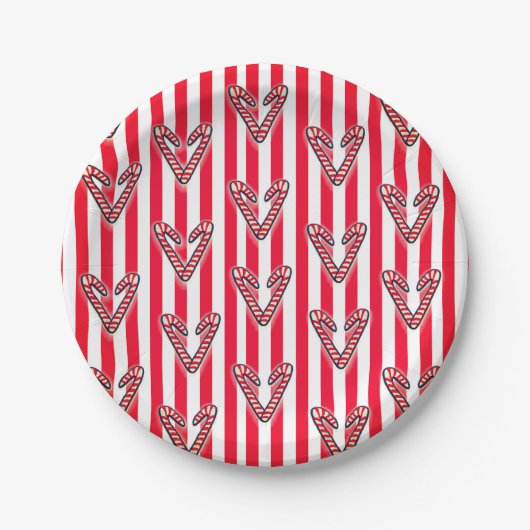Red White Stripes Lollipops Hearts Pappteller (Vorderseite)