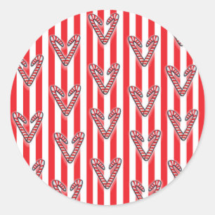 Red White Stripes Lollipops Hearts Runder Aufkleber