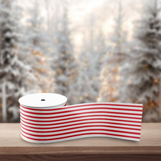 Red White Stripes Retro Minimalist Christmas Ripsband