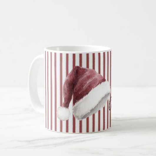 Red White Stripes Santa Hat Christmas Kaffeetasse (Vorderseite Links)