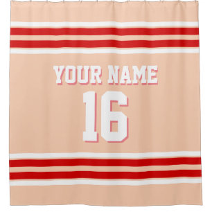 Red White Stripes Sports Jersey Duschvorhang