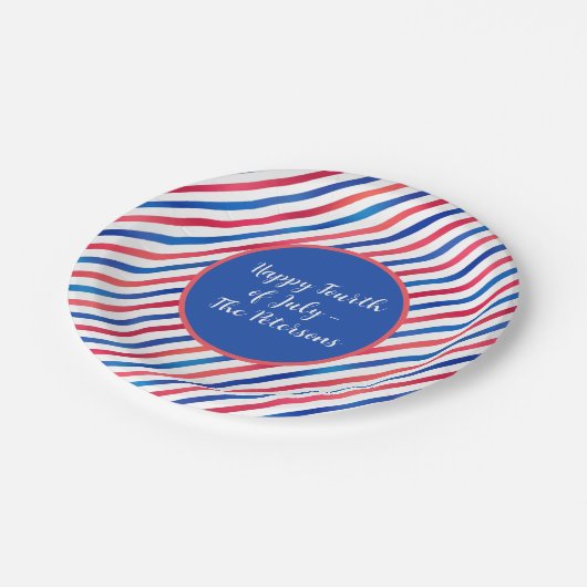 Red White Stripes USA Patriotic Pappteller (Schrägansicht)