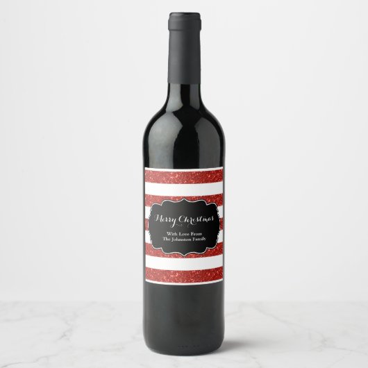 Red White Stripes Weihnachts Custom Wine Label Weinetikett (Vorderseite)