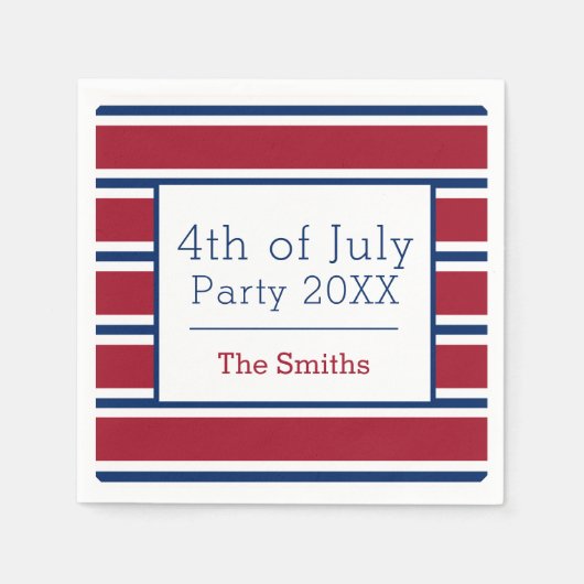 Red White Striping 4. Juli Sommercocktail Serviette (Vorderseite)