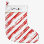 Red White Strips Weihnachten Gold Glitzer Großer Weihnachtsstrumpf (Vorderseite)