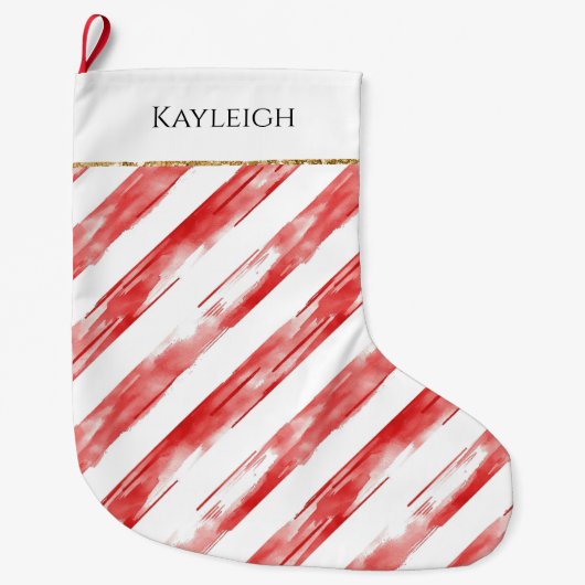 Red White Strips Weihnachten Gold Glitzer Großer Weihnachtsstrumpf (Vorderseite)