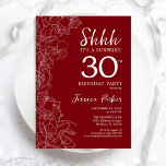 Red White Surprise 30. Geburtstag Einladung<br><div class="desc">Red White Überraschung 30. Geburtstag Einladung. Minimalistisches modernes feminines Design mit botanischen Akzenten und Typografie-Script-Schriftart. Einfache florale Einladungskarte perfekt für eine stilvolle weibliche Überraschung am Tag. Gedruckte Zazzle Einladungen oder Sofortdownload digitalen druckbaren Vorlage.</div>