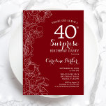 Red White Surprise 40. Geburtstag Party Einladung<br><div class="desc">Red White Floral Überraschung 40. Geburtstag Party Einladung. Minimalistisches modernes Design mit botanischen Akzenten und Typografie-Script-Schriftart. Einfache florale Einladungskarte perfekt für eine stilvolle weibliche Überraschung am Tag. Kann für jedes Alter angepasst werden. Gedruckte Zazzle Einladungen oder Sofortdownload digitalen druckbaren Vorlage.</div>