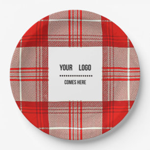 Red&white tartan - Ihr Logo hinzufügen Pappteller