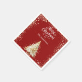 Red white tree snow glitter script Christmas Serviette (Ecke)