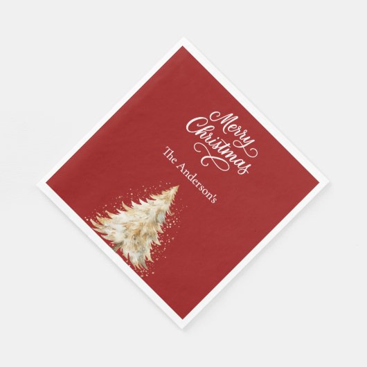 Red white tree snow script Christmas luncheon Serviette (Ecke)