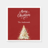 Red white tree Snow Skript Weihnachten Serviette (Vorderseite)