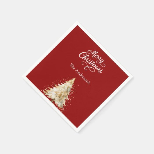 Red white tree Snow Skript Weihnachten Serviette (Ecke)