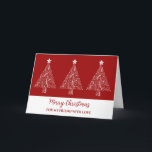 Red White Trees Friend Frohe Weihnachten Karte<br><div class="desc">Frohe Weihnachten für Freundeskarten in modernem Rot mit verzierten Weihnachtsbaumabbildungen.</div>