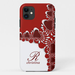 Red White Tribal Lace Fractals Monogram iPhone 11 Hülle