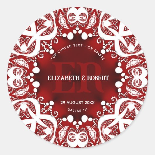 Red White Tribal Lace Special Event Hochzeit Runder Aufkleber (Vorderseite)