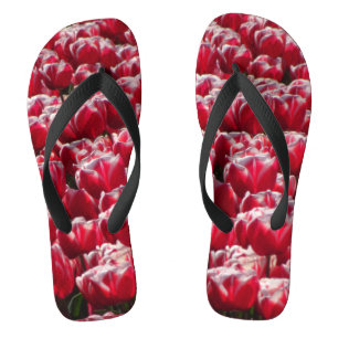 Red White Tulips Muster Flip Flops Badesandalen