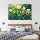 *~* Red White Tulips TV2 Stretched Canvas Print Leinwanddruck (Insitu (Schlafzimmer))