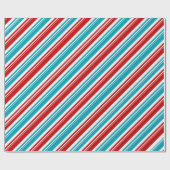 Red White Türkise Blue Candy Cane Strip Holiday Geschenkpapier (Flach)