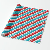 Red White Türkise Blue Candy Cane Strip Holiday Geschenkpapier (Ungerollt)