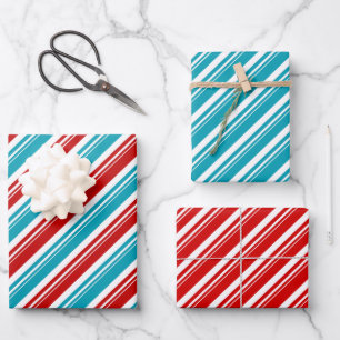 Red White Türkise Blue Candy Cane Strip Holiday Geschenkpapier Set