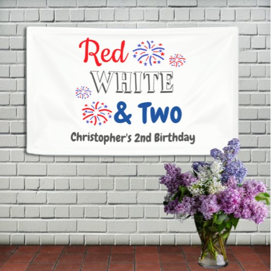 Red White & Two 2. Geburtstag Banner