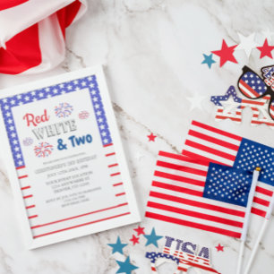 Red White & Two 2. Geburtstag Einladung