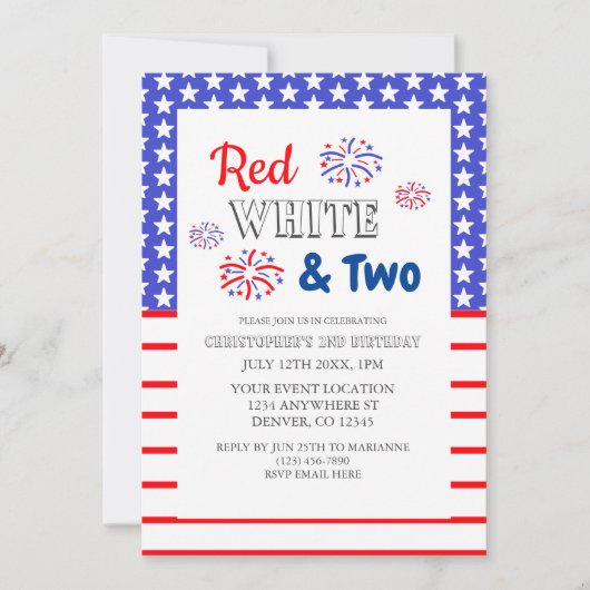 Red White & Two 2. Geburtstag Einladung (Vorderseite)