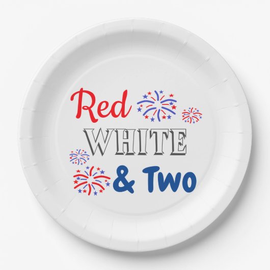 Red White & Two 2. Geburtstag Pappteller (Vorderseite)