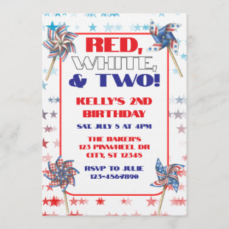 Red, White, & Two, 2nd Birthday Einladung