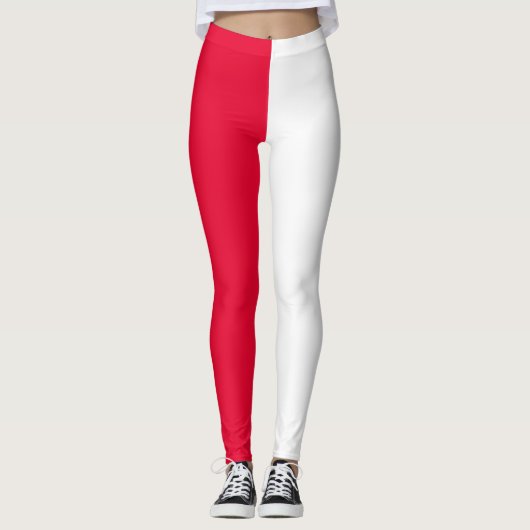 Red White Two Tone Split Halbdesign Leggings (Vorderseite)