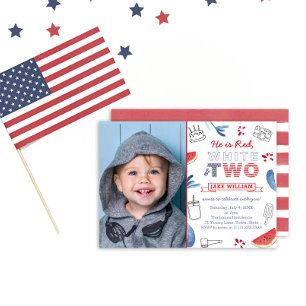 Red White TWO Unisex 2. Geburtstags Party Einladung