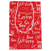 Red & White Typography "Love" Pattern Valentine's  Mittlere Geschenktüte (Vorderseite)
