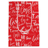 Red & White Typography "Love" Pattern Valentine's  Mittlere Geschenktüte (Rückseite)