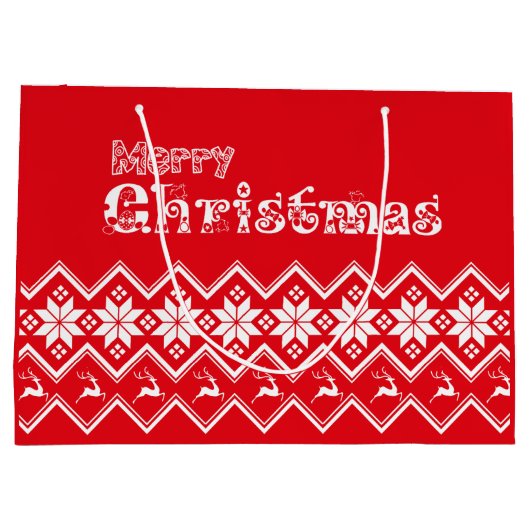 Red & White Ugly Sweater Christmas Gift Bag Große Geschenktüte (Rückseite)
