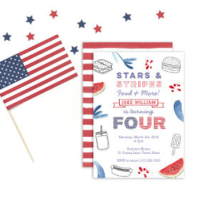 Red White und Blue 4. Geburtstag für Junge oder Mä Einladung